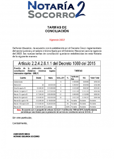 TARIFAS CONCILIACION